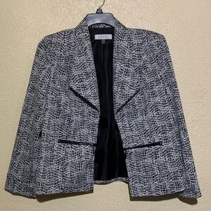 Kasper Blazer Jacket 10 Black Light Gray Shimmer Long Sleeve Lined
